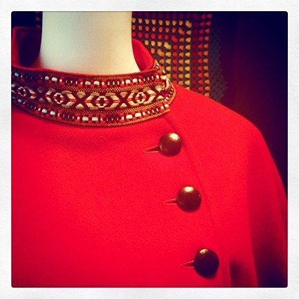 red wool cape. STUNNING Red Wool Cape With Black Leather Buttons. From mspremium