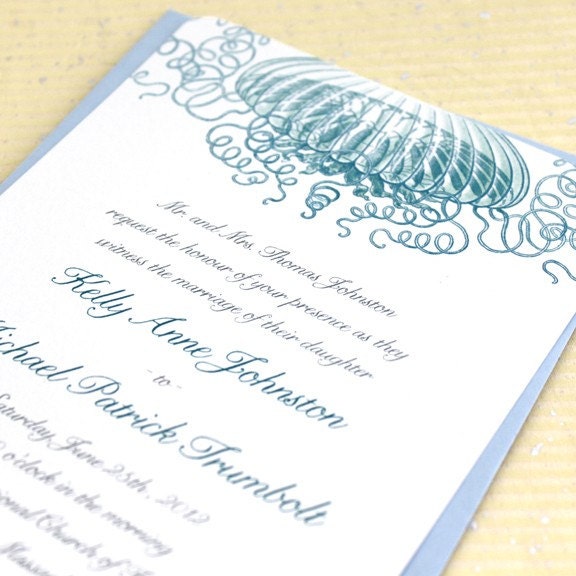 Floating Jellyfish Wedding invitation Printed on 100 Cotton Savoy paper 