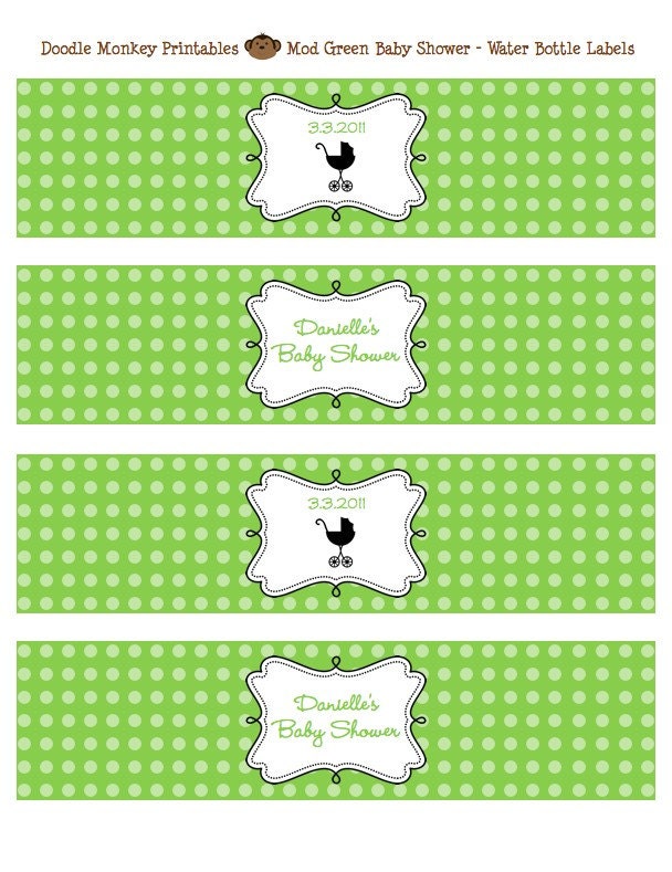 water bottle labels for baby shower. Mod Green Baby Shower Water