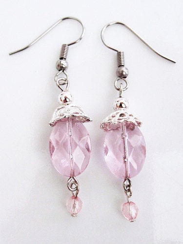 Pink Crystal and Silver Decorative Earrings