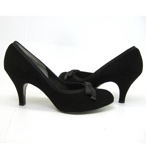 VINTAGE 1950's Women's SHOES, American Girl Black Suede High Heel ...