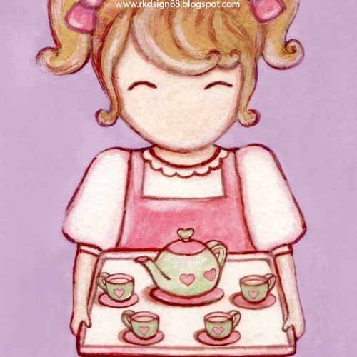 rkdsign88.blogspot.com etsy cup tea party girl painting drawing art print cute whimsical reproduction acrylic