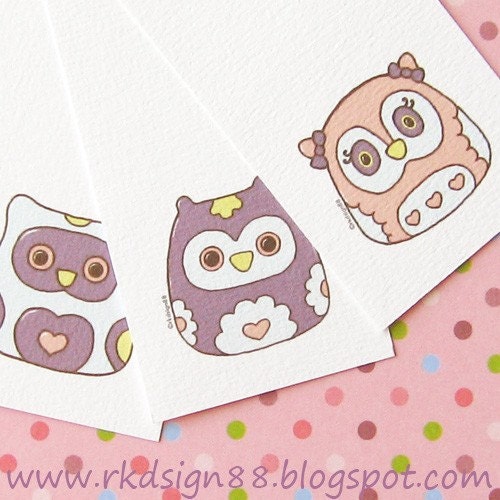 rkdsign88.blogspot.com etsy owl gift label candy printable pdf painting drawing art print cute whimsical reproduction tag notecard