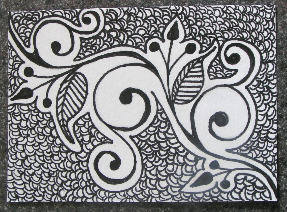 Black and White Swirly ACEO Well, 