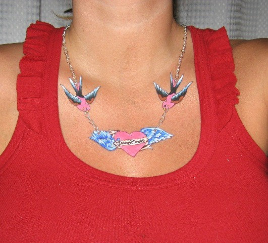 tattoo style sailor swallows and true love heart necklace wings