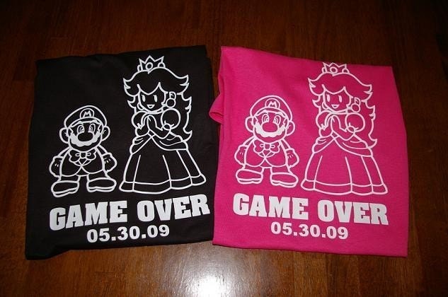 2 Mario Game Over Wedding T-shirts Groom Bride. From SomethingBlueDesigns