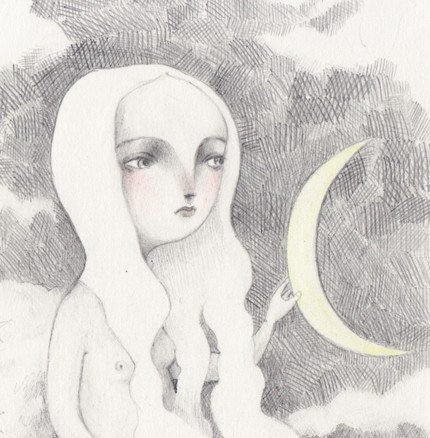 Selene Moon Goddess. Original drawing - Selene, moon goddess. From meluseena