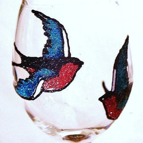 Sailor's Swallow Tattoo Wine Glass 