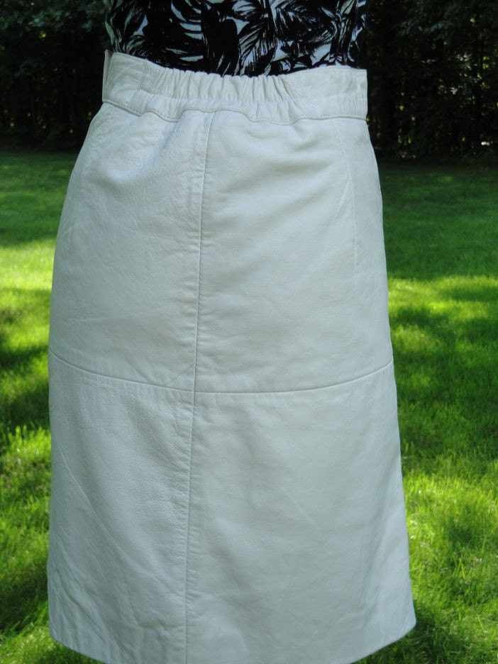Sexy 80's WHITE LEATHER Pencil Skirt 
