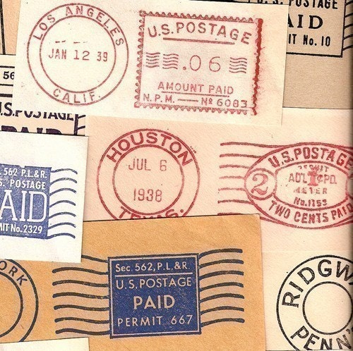 Vintage Pre-Paid Postage (6) for