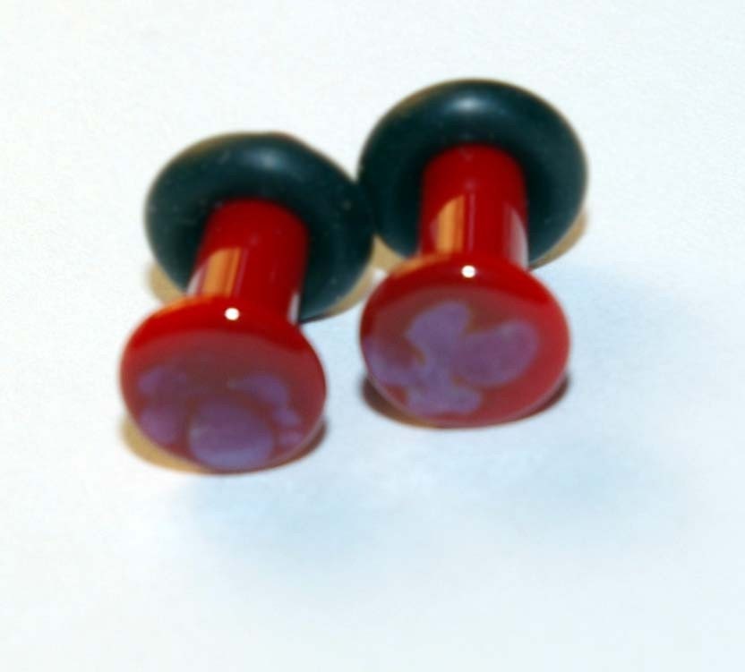 8g RED and PURPLE Glass ear plugs 