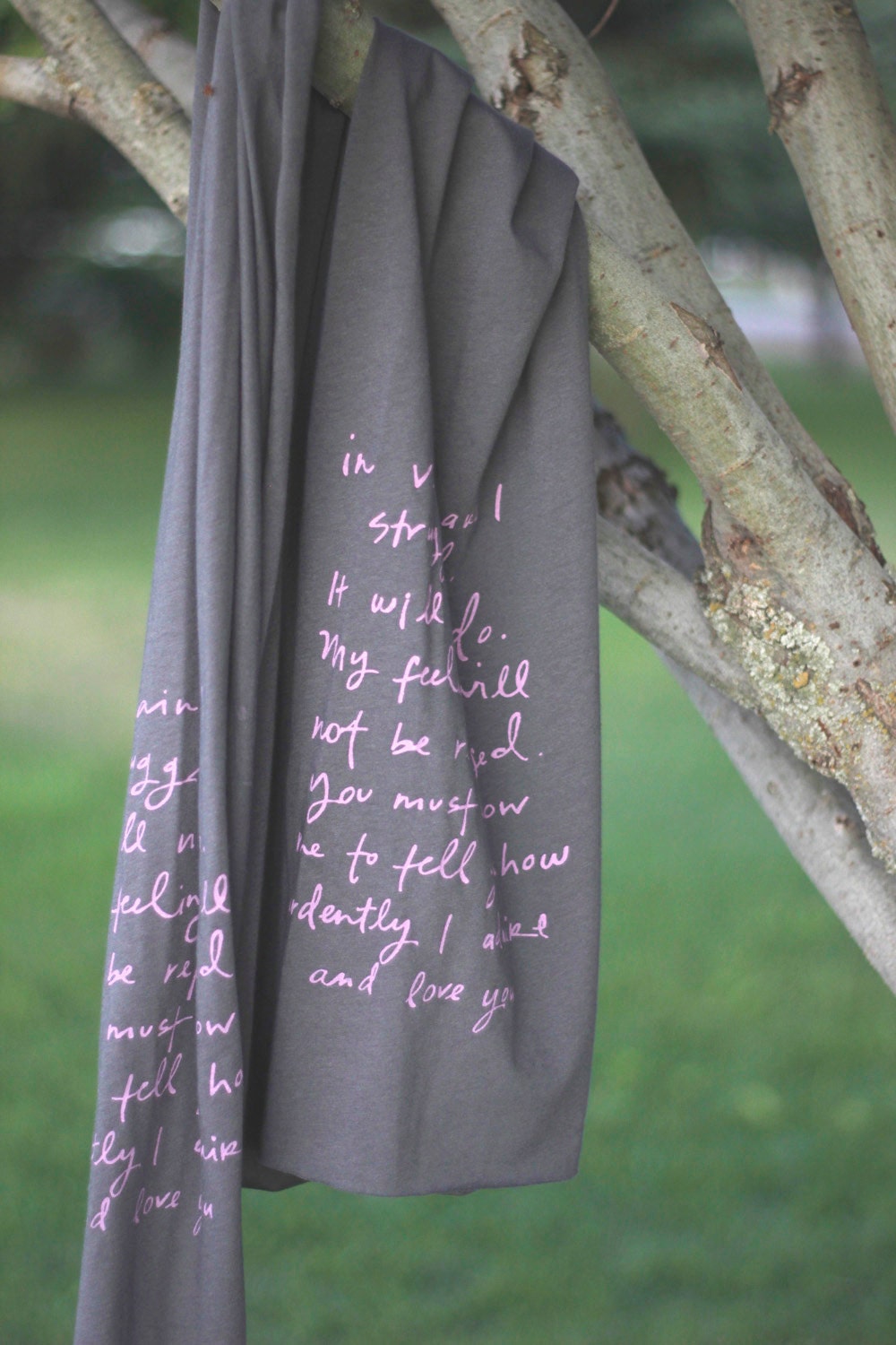 Mr. Darcy proposal scarf- Pink on Charcoal