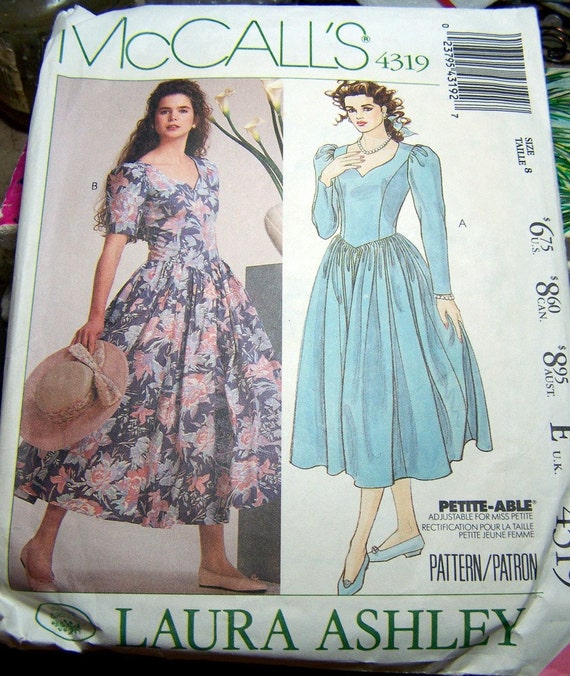 Vintage 80's Sewing Pattern Laura Ashley McCall's 4319 Dress Size 8 Bust 31 Complete