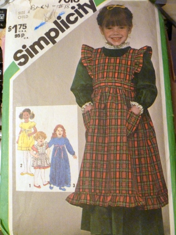 Vintage 80s Sewing Pattern Simplicity 9818 Girls' Dress & Pinafore Size 4 Complete