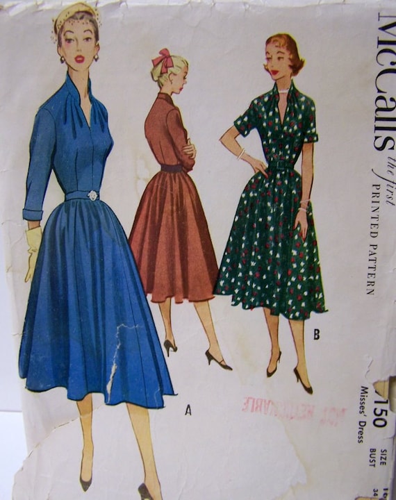 Vintage Sewing Pattern McCall's 9150 Rockabilly Dress Bust 34 Complete