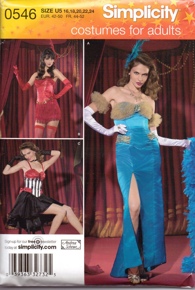 Sewing Pattern Simplicity 0546 Dance Hall Queen or Stripper Costume Size 16-24 Bust 38-46 inchesUncut Complete