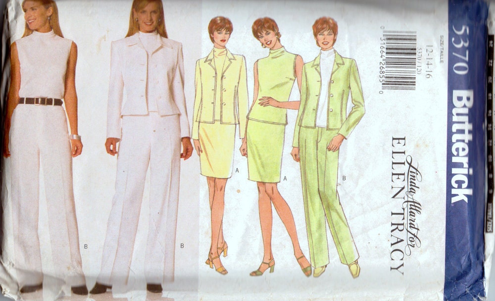 Vintage Sewing Pattern Butterick 5370 Misses' Jacket Pants Skirt Top Size 12-14-16 Bust 34-36-38 Complete Uncut FF