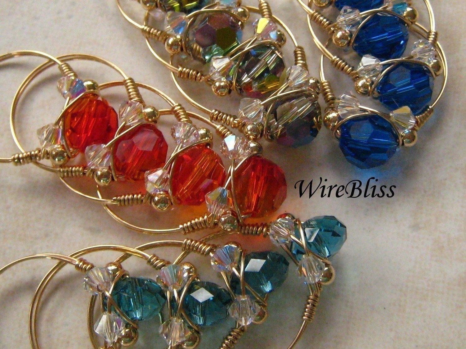 Wire wrapped sparkly crystal rings with Swarovski Crystals