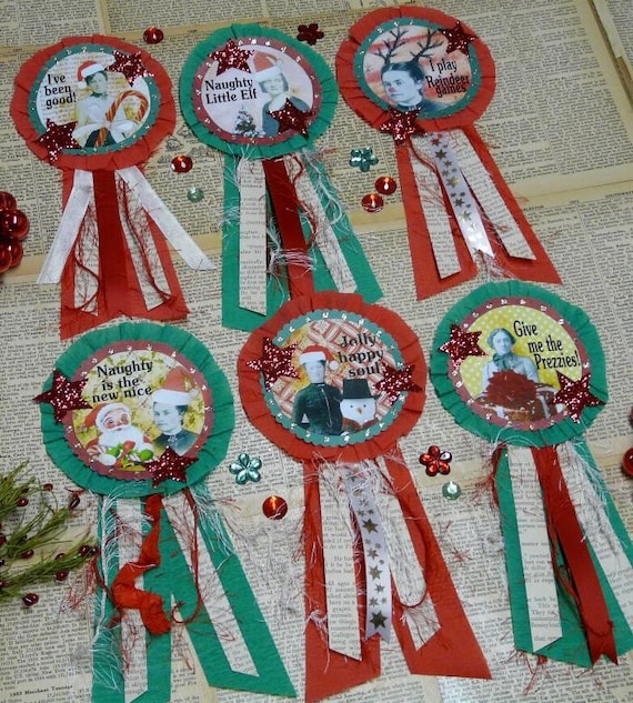 new 2010 Christmas Santa Art Badges E Pattern Pins doll PDF jewelry old photos ribbon paper crepe star primitive altered art party