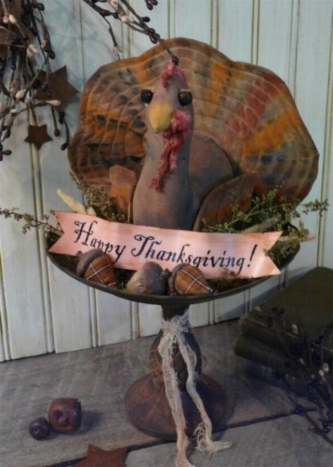 Thanksgiving Turkey E Pattern - email primitive grubby banner acorns sweet annie