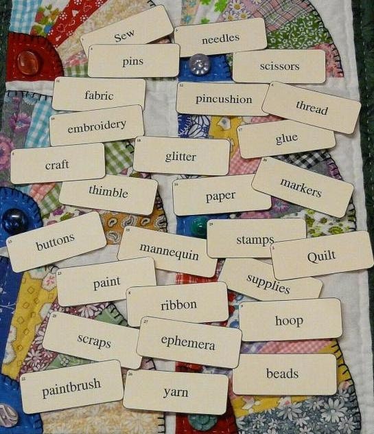 27 Preemie Mini Sewing room Studio Flash Cards - new paper  labels altered art signs words scrapbooking uprint primitive