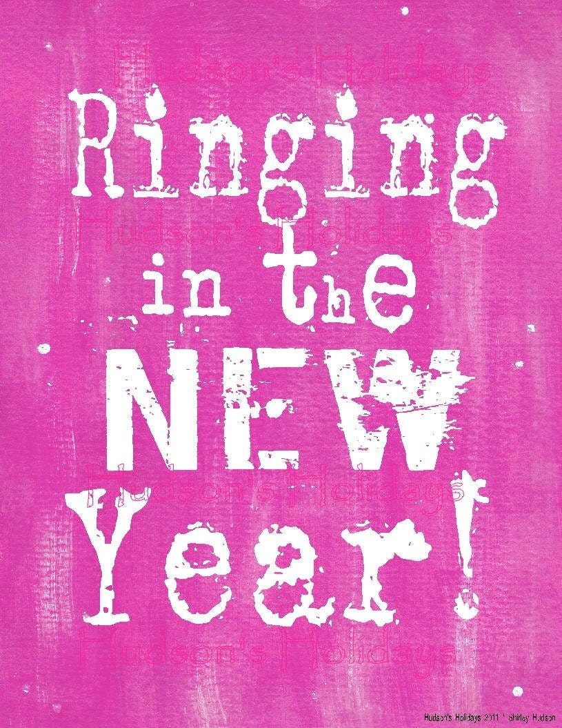 Ringing in the New Year Pink sign digital   - uprint NEW vintage art words primitive paper old pdf 8 x 10 frame saying
