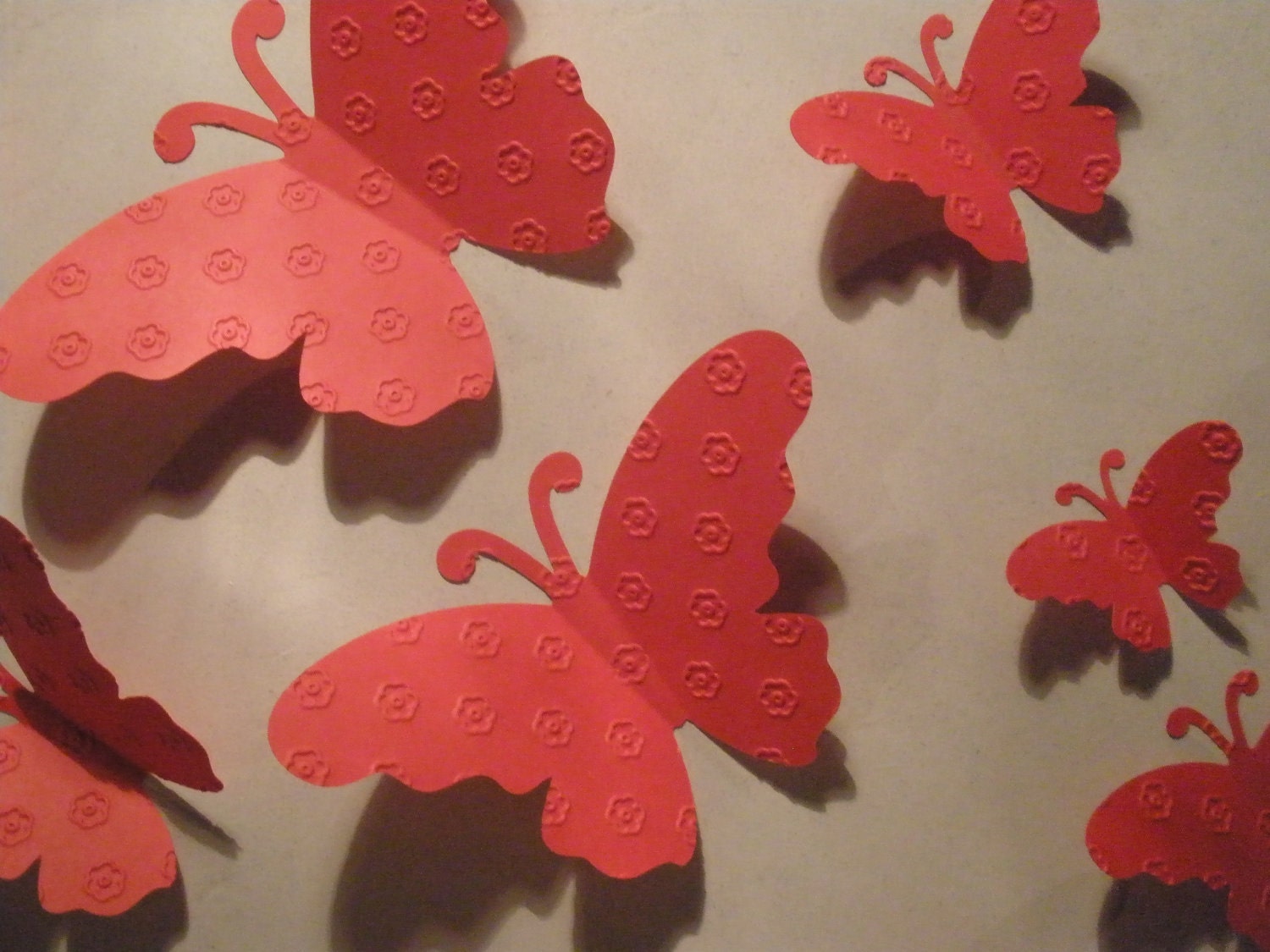 20 Beautiful Red Butterflies Embellished/Embossed w/Cute Little Flowers ,3D,Art, Paper, Wall Decor,Girl Room, Nursery, Wedding, Baby Shower