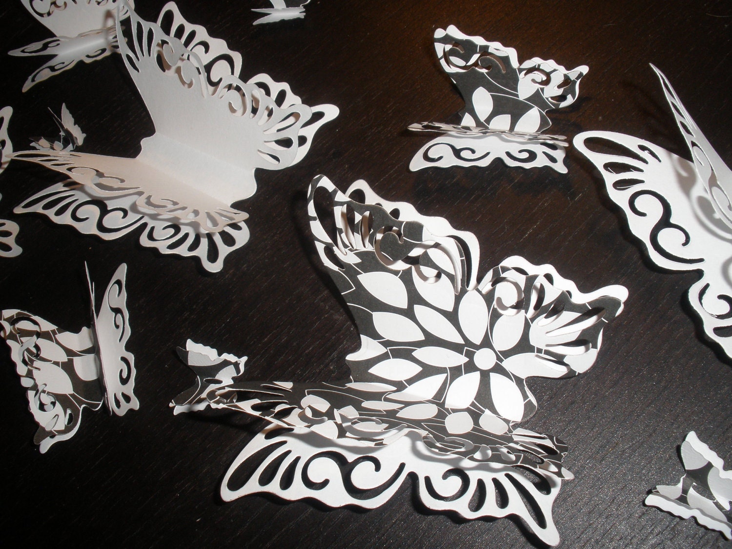 20 Fablous Black and White Double Wing Butterflies ,3D, Art, Paper, Wall Decor,Girl Room, Nursery, Wedding, Baby Shower