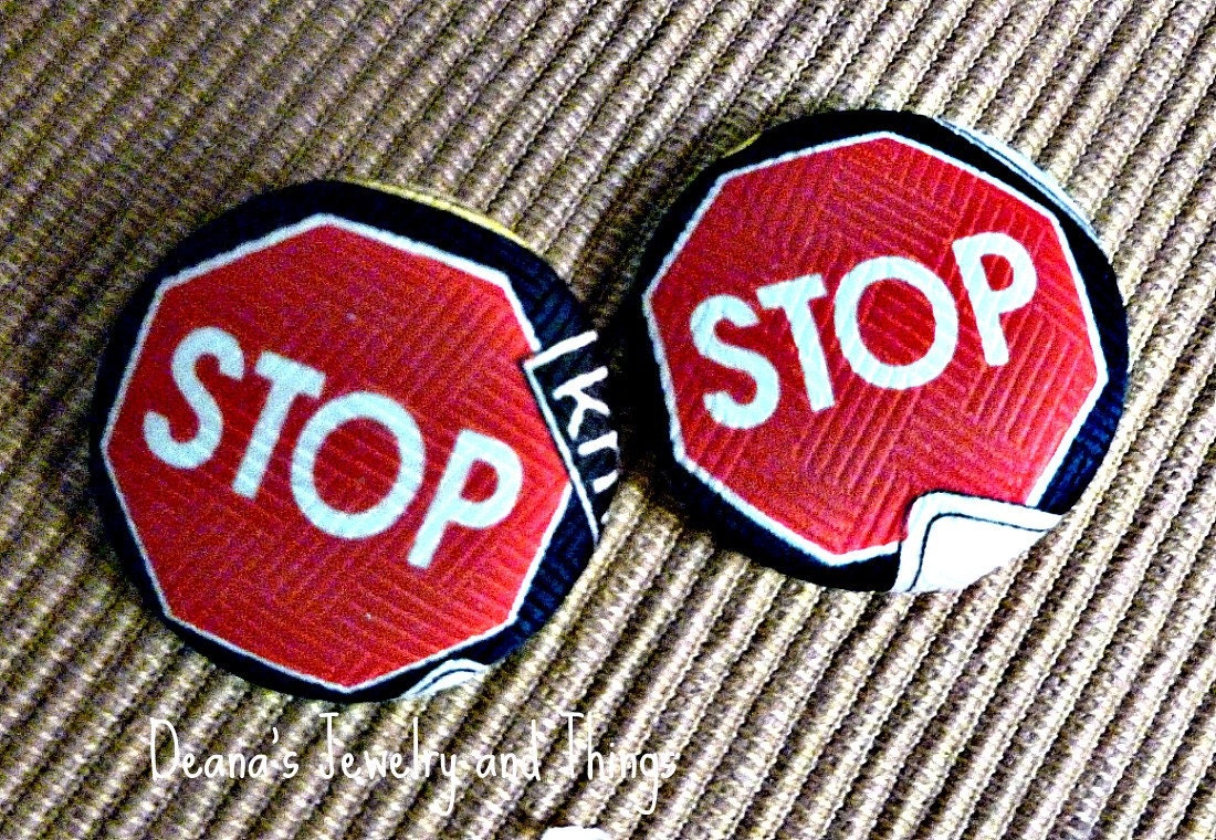 Stop Sign Fabric Button Earrings 1 1/2"