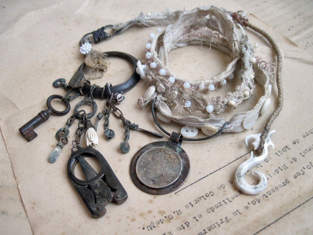 Darling Desperate Daughter. Victorian Tribal Shabby Chic  Lace Assemblage Art Necklace.