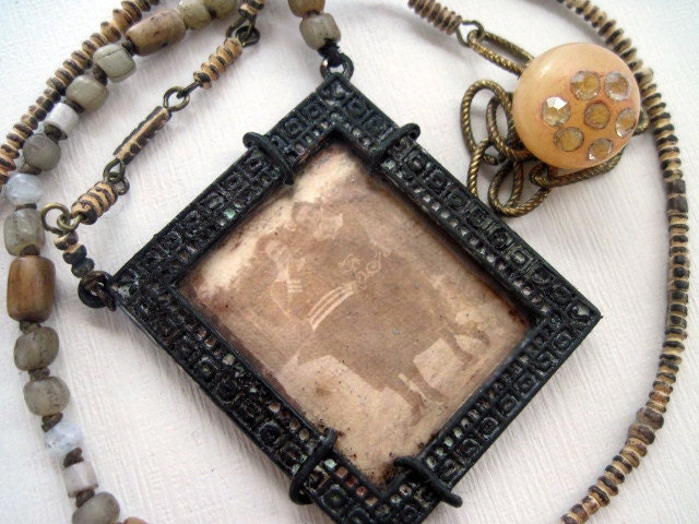 The Sweet Sisters. Victorian Photo Pendant with Tribal Glass.