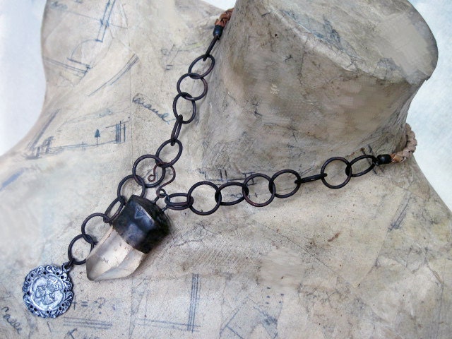 To Cast a Spell. Victorian Tribal Crystal Quartz Point Necklace.