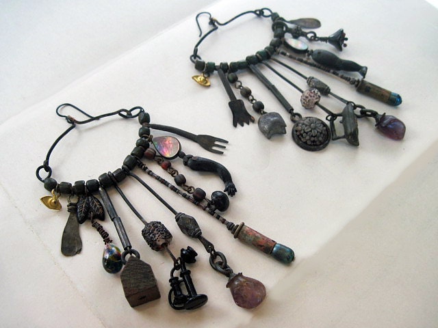Abode of Ineffable Things. Victorian Tribal Vintage Assemblage Collection Earrings.