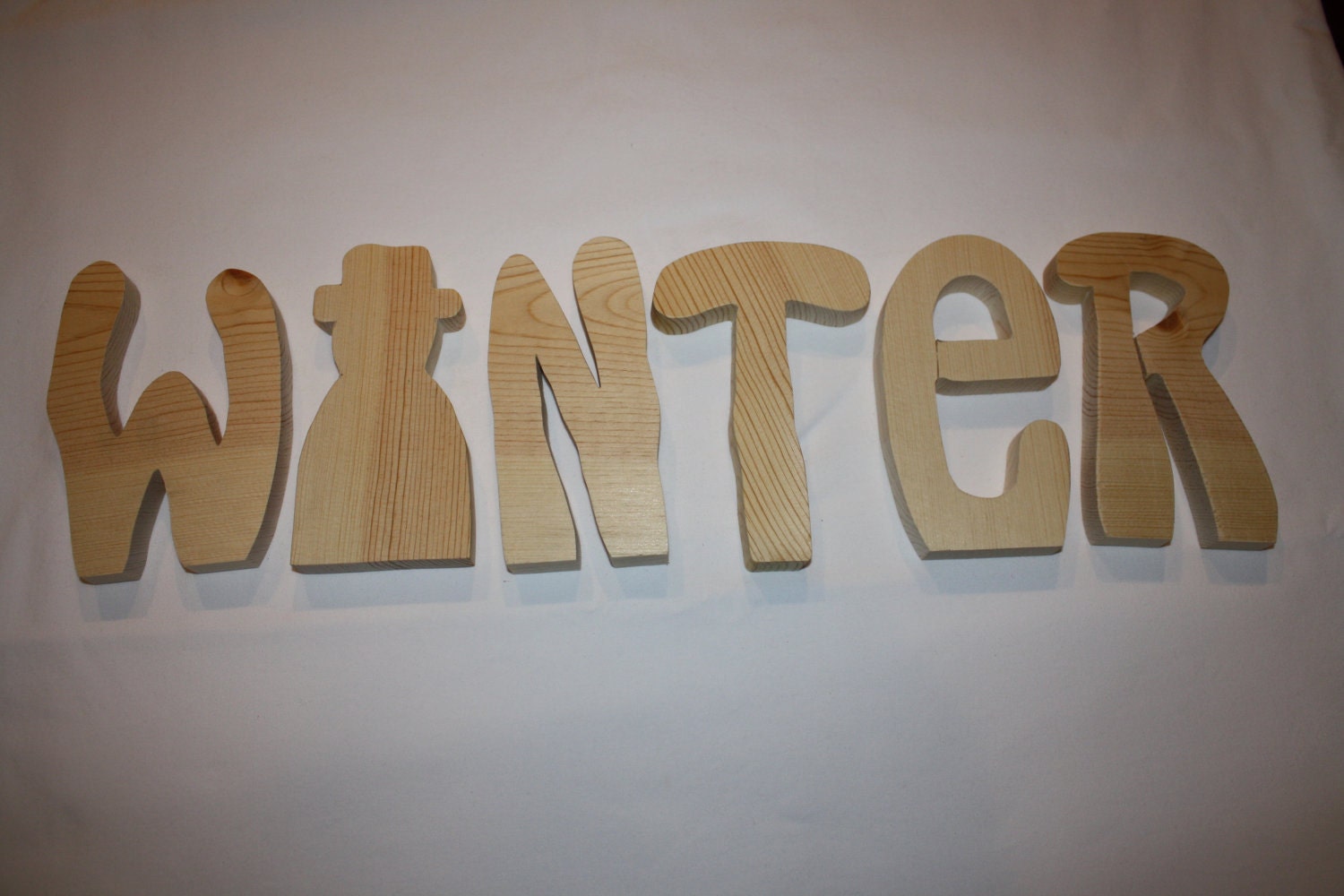 Winter unfinished wood word to decorate you home for the season (6" tall)  small winter