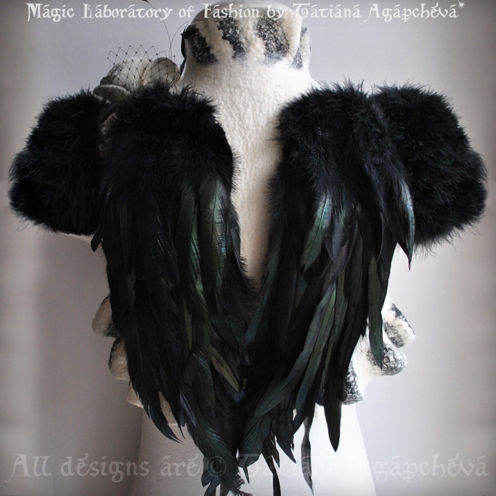 SWAN LAKE Ivory Bolero Shrug Bridal Feathers Wings