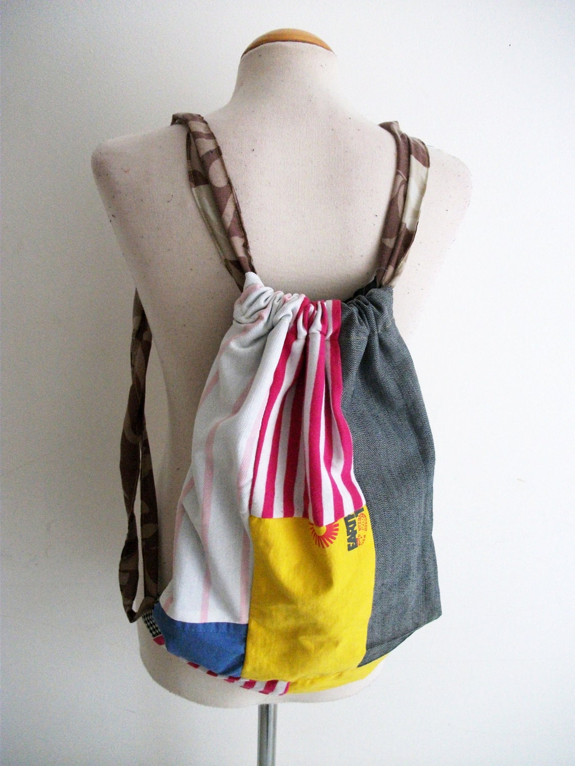 Whimsical Patchwork Pullstring Backpack no.7