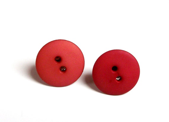 Red Recycled Medium Button Earrings