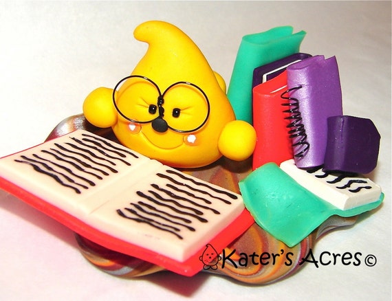 Library Reading Parker Polymer Clay Character StoryBook Scene by KatersAcres