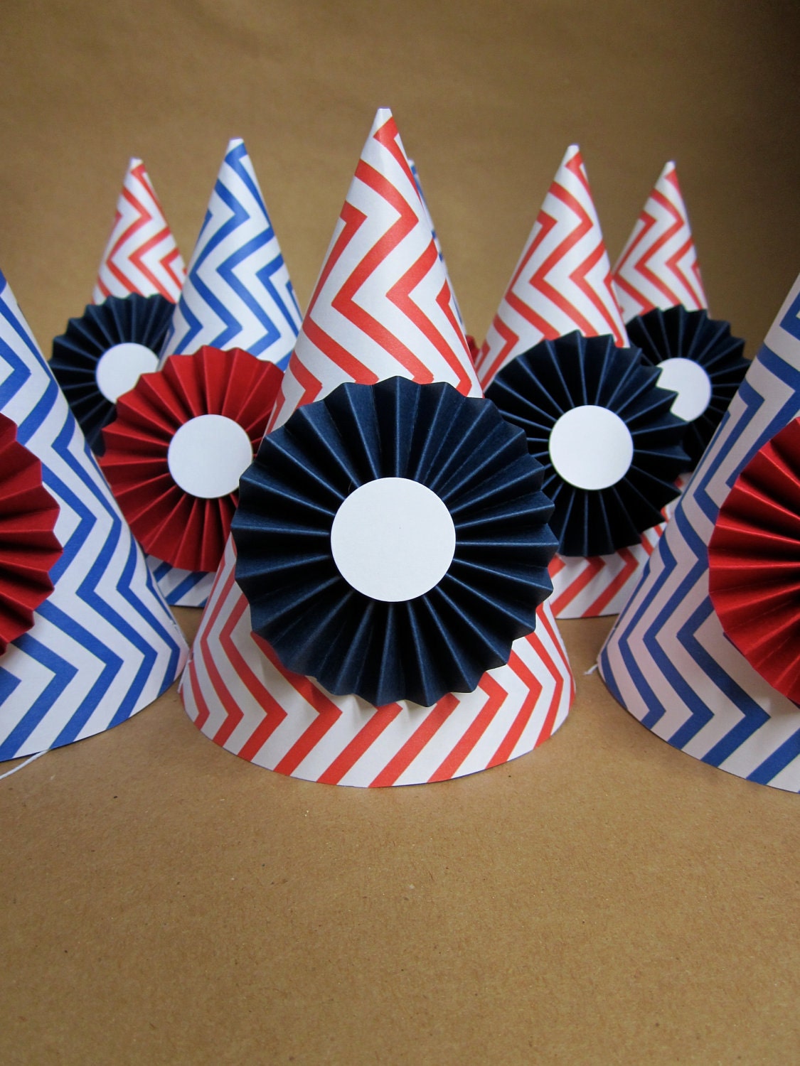 Red, White, and Blue Chevron Printed Party Hats
