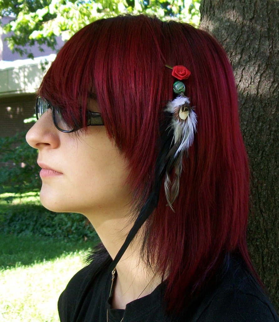 Red Rose Feathered Hair Extension Barrette