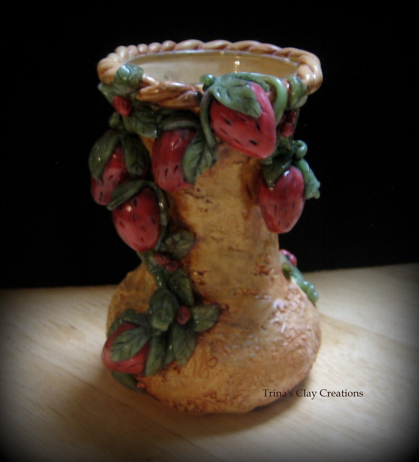 Polymer Clay and Glass Strawberry Vase