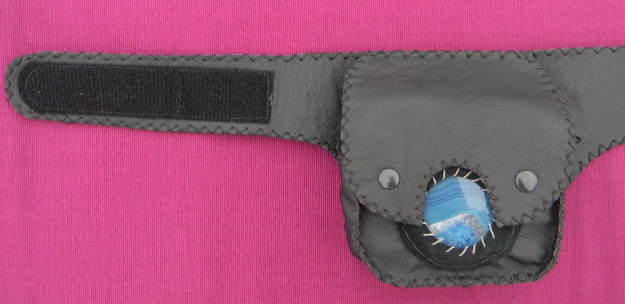 Triple Pouch Leather belt - Burning Man belt - Leather utility belt with Brazilian gemstone