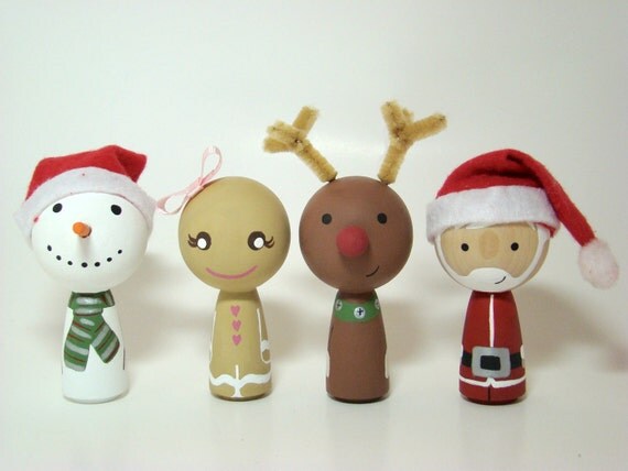 Holiday Santa Wood Kokeshi Doll Ornament