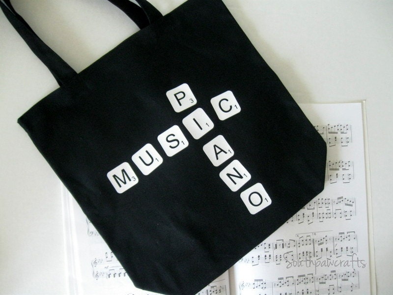 Piano Music Scrabble Tile Tote Bag - Music Tote