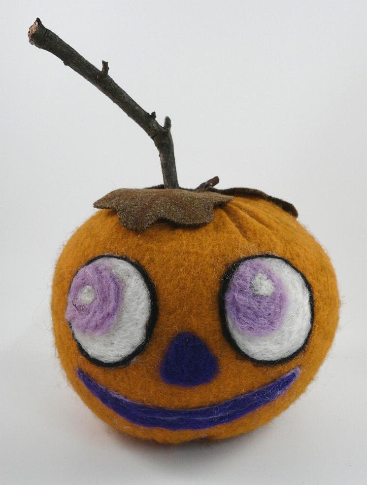 Halloween Needle Felted wool Pumpkin-  primitive orange OOAK needle felting roving