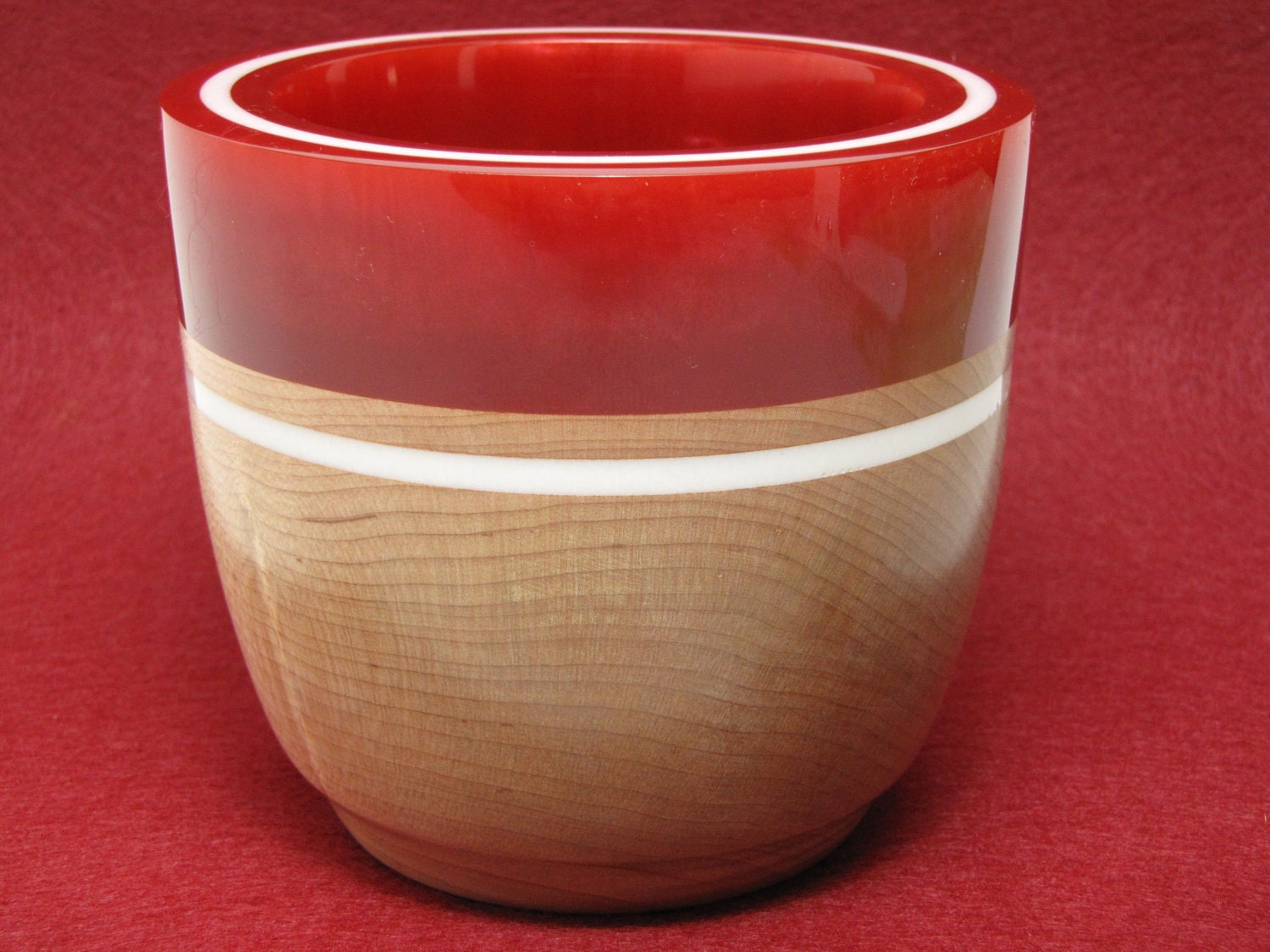 Hard Maple Bowl with a Red Pearl Resin Rim