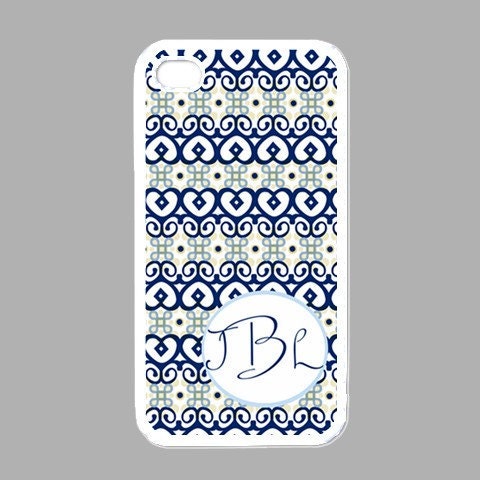 Blue & Ivory African Inspired Personalized IPhone 4 / 4s Case/Cover