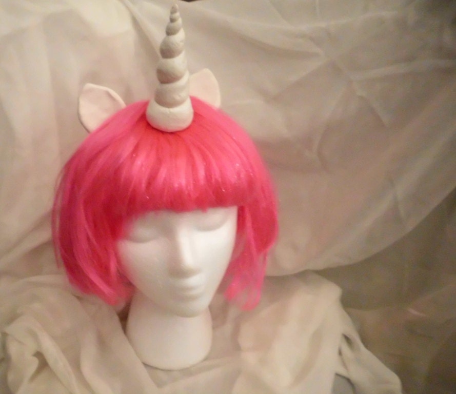 Unicorn Wig Pink Unicorn Horn Costume Wig Short Bob My Little Pony Cosplay  Pinkie Pie Sweetie belle mlp