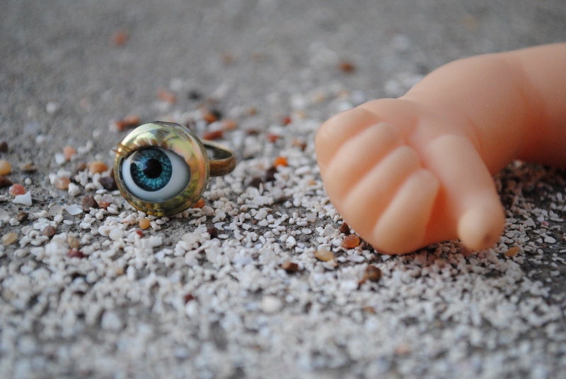 eye of the beholder adjustable bronze blue eye ring