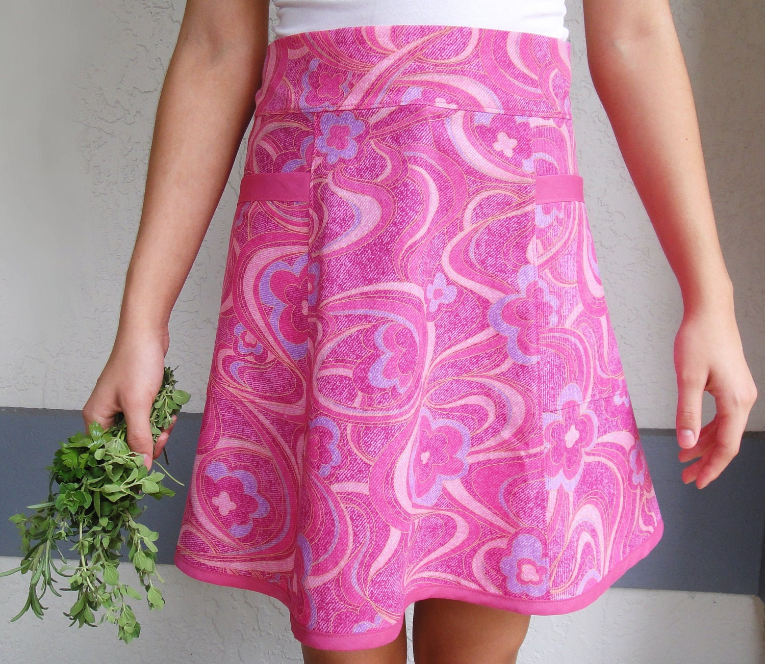 Pink Swirl 1960's Style Half Apron--Size S-M